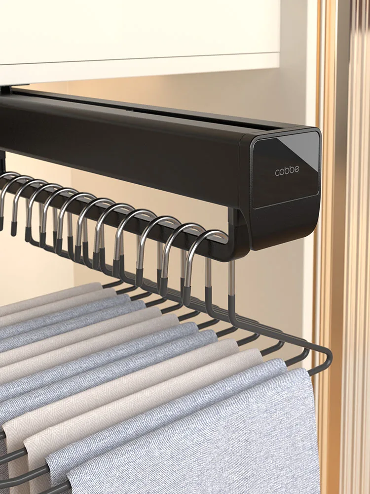 Pants Rack Cabinet Clothes Storage Clothing Holders Trousers Racks Telescopic Pants Shelves Push-pull Damping Dress Organizer