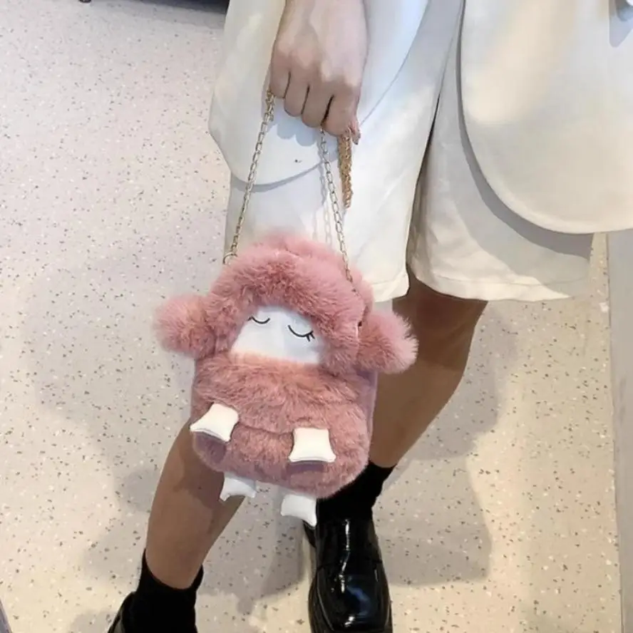New 1 Pcs Cute Lamb Bag Furry Bag Zero Wallet New Autumn And Winter Cute Plush Toy Backpack Chain Crossbody Bags