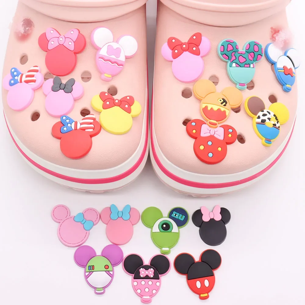 Breloques de chaussures en PVC Disney, Minnie, nœud d'oreille rond, accessoires de bricolage, ornement de chaussures, convient aux bracelets, cadeau pour enfants, bonne qualité, 1-19 pièces