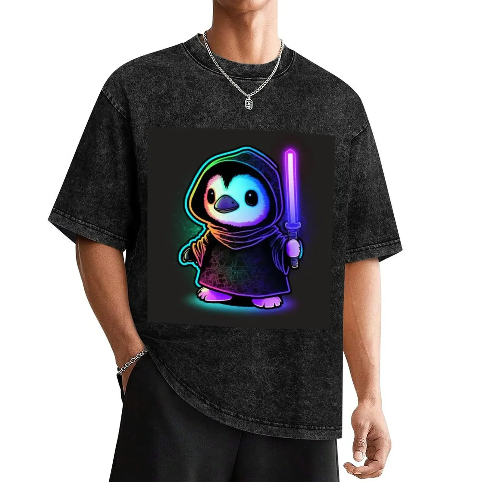 Cool Cute Penguin With a Laser Saber T-Shirt sublime cotton graphic tees clothes for men