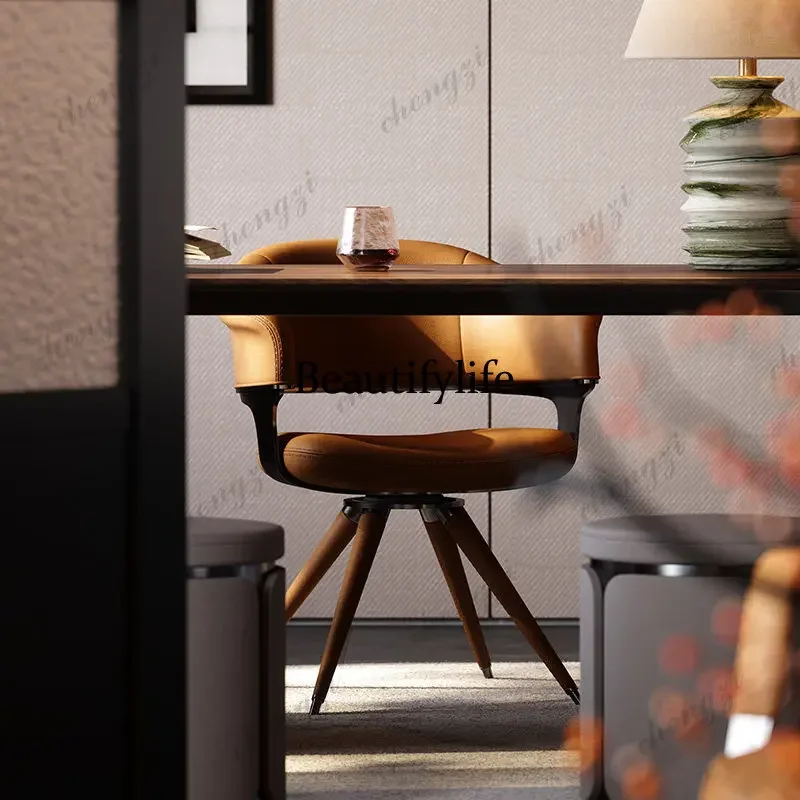 NQ52 All-leather book chair luxury villa home study swivel chair Italian minimalist rotating book chair