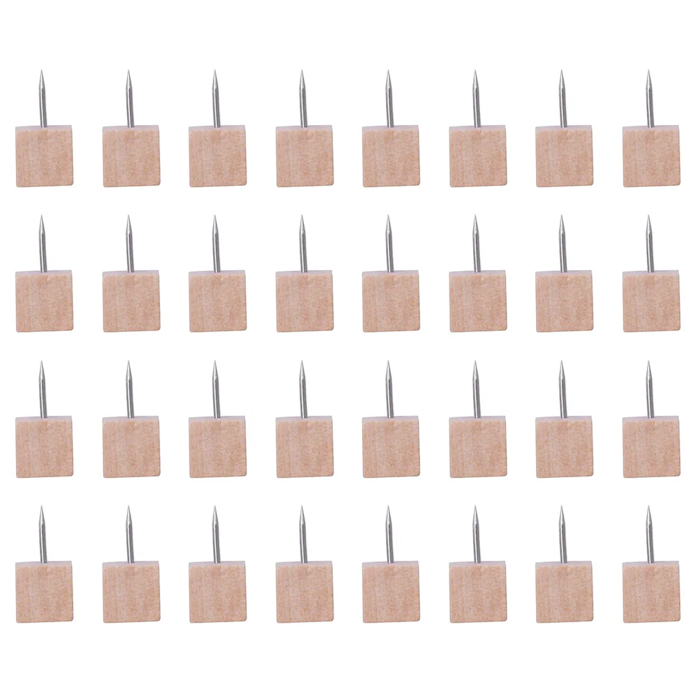 

50 Pcs Square Pin Wood Push Thumb Tacks Creative Photo Map Decorative Thumbtacks Wooden Office Pushpin