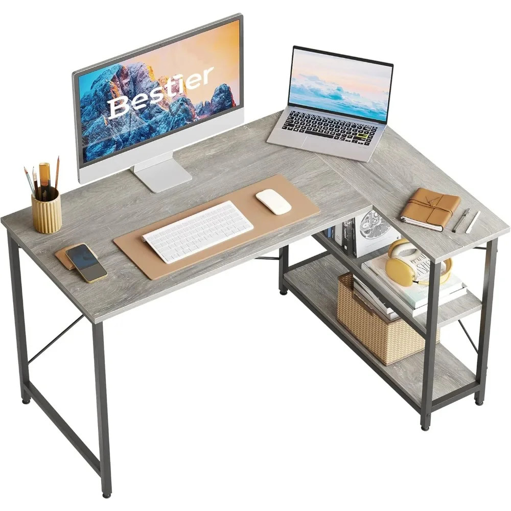 

Small L Shaped Desk with Shelves 47 Inch Reversible Corner Computer Desk Writing Gaming Storage Table