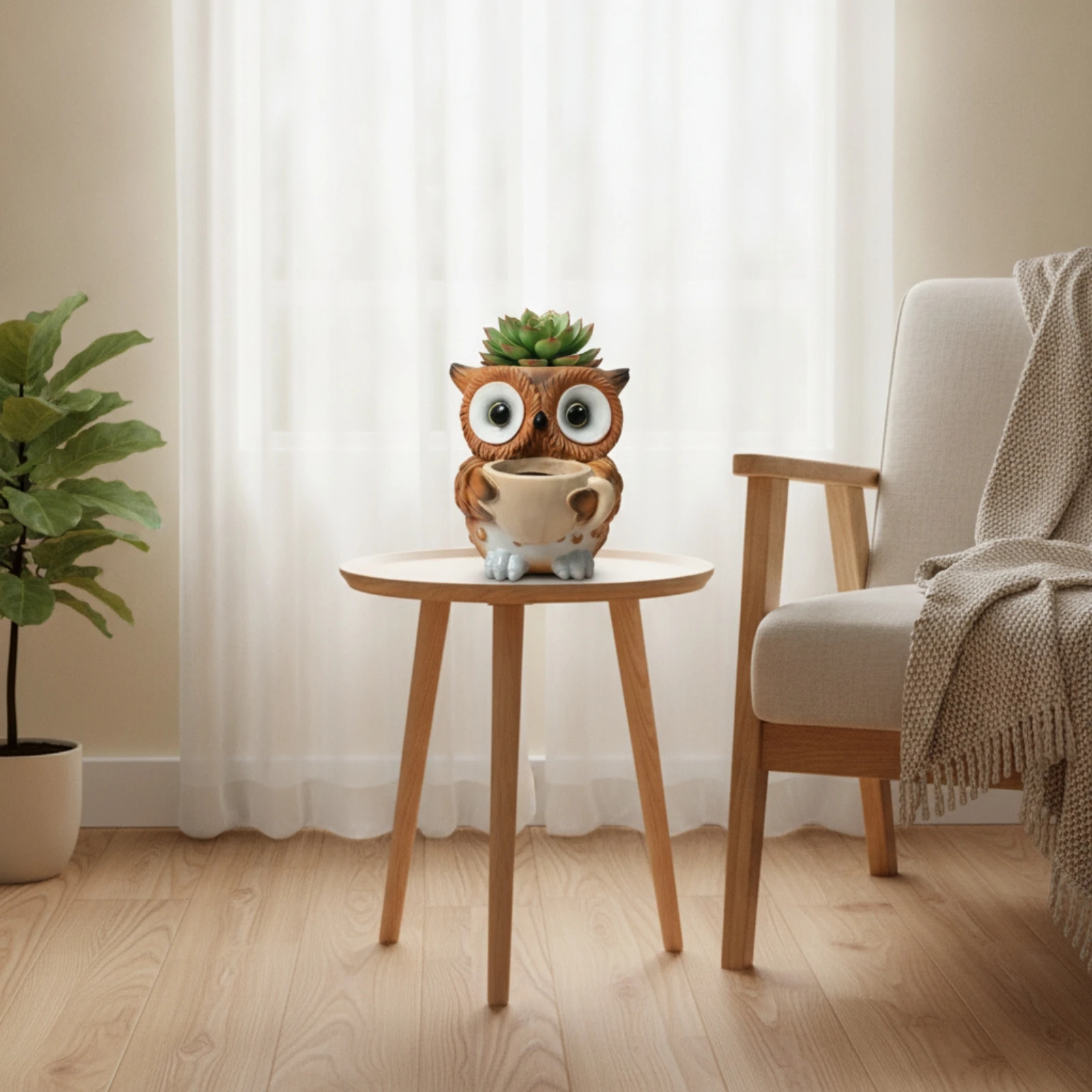 Owl Planter Tabletop Owl Plant Pot Flowerpot Decorative Compact for Desk, Windowsill