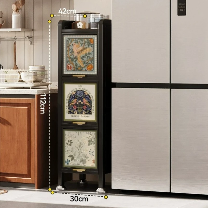 

Narrow Carbon Steel Shelf,Kitchen Fridge Side Storage Cabinet,Multi-layer Sealed Locker,Floor Load-bearing Gap Cabinet