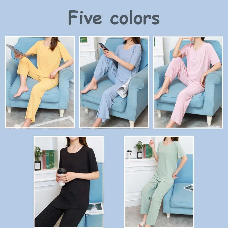 Female Home Clothes 2 Pieces Set Lady Home Suit Summer Womens Sleepwear Autumn Loose Homewear Suit for Women Pajamas Pants Set