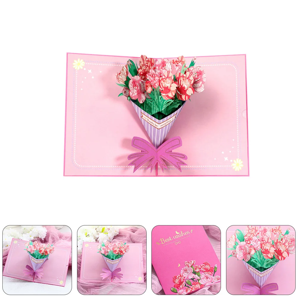 

2pcs 3D Bronzing Carnation Greeting Card Mothers Day Flowers Pop up Cards Birthday Anniversary Gifts Stylish Floral