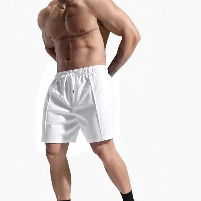 

Summer 2026 Men's White Sports Shorts Casual Five-Quarter Length Elastic Waist with Drawstring Design Loose Fit Towel Fabric