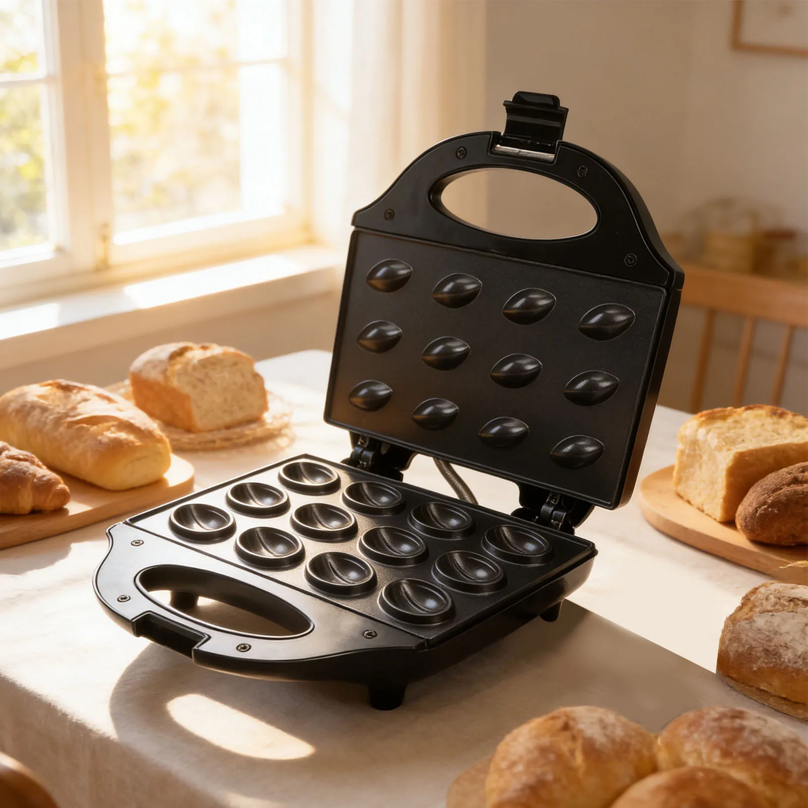 Walnut  Maker 750W 12 Capacity Nonstick Mini Nut Waffle Bread Machine Electric Walnut Cake Mould for Home Breakfast