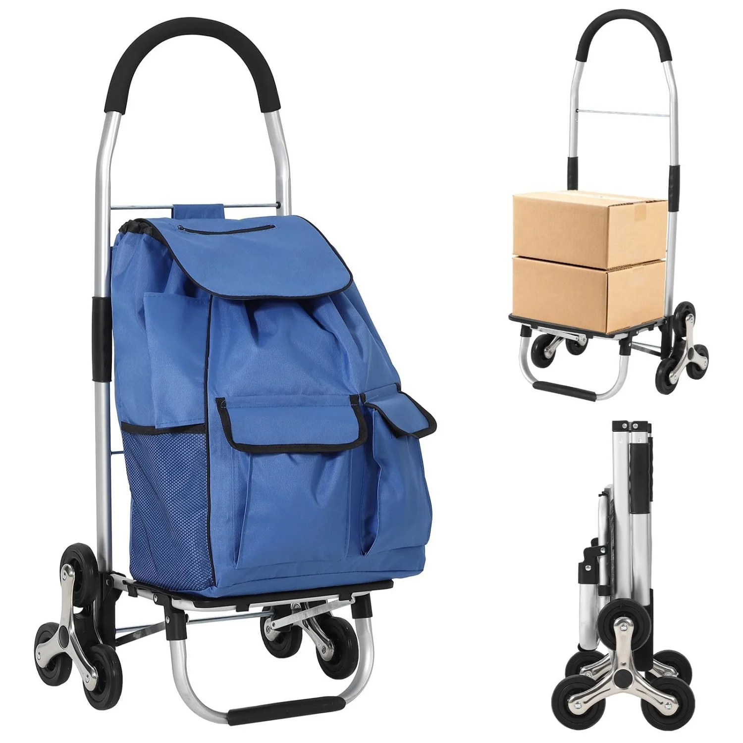 3-in-1 Heavy Duty Folding Stair Climbing Hand Truck – 176 lbs Capacity, 6-Wheel Convertible Platform Dolly with Telescoping Handle, 36L Oxford Cloth Bag, Portable Cart for Grocery, Laundry,Shopping view 3