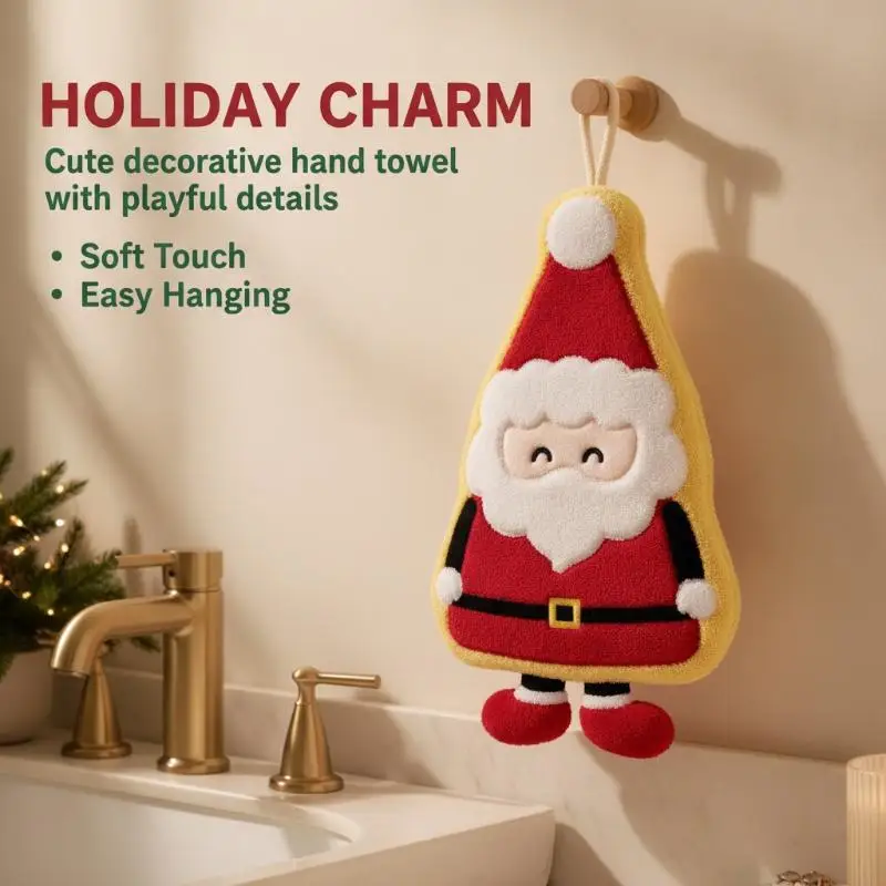 Christmas Hand Towels Water Absorbent Quick Drying Coral Fleece Hanging Washable Towels for Xmas Holiday Kitchen Bathroom