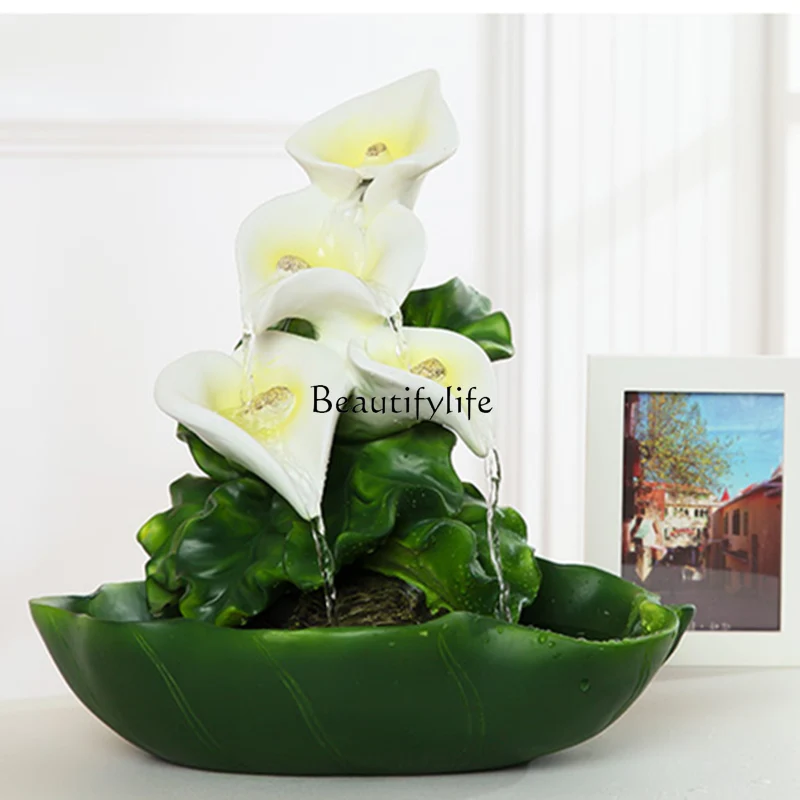 

Creative living room lotus flow stacked water waterfall fountain ornament desktop feng shui wheel Chinese home decoration