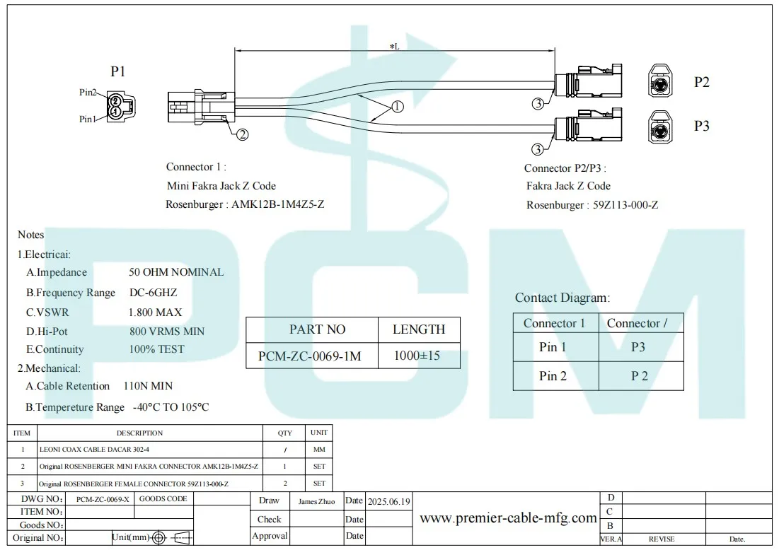 2-in-1 Dual-Core Mini-FAKRA-Z-Buchse auf 2 FAKRA-Z-Buchsen HF-Koaxialkabel-Baugruppen Rosenberger AMK12B-1M4Z5-Z & 59Z113-000-Z – Detail 5