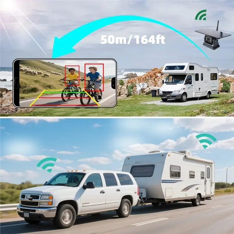 AI Alarm Wireless Backup Camera Solar Mount Front/Rear View Mobile Phone Android APP Support For Truck Bus RV Lorry Limited