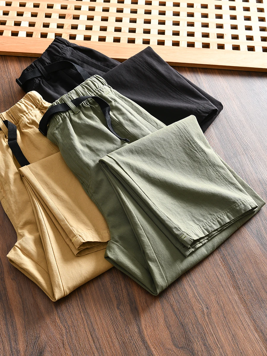 Comfortable Fashionable Straight Leg Casual Pants for Men Elastic Waist Cotton Spring Autumn  Color Youth Long Trousers