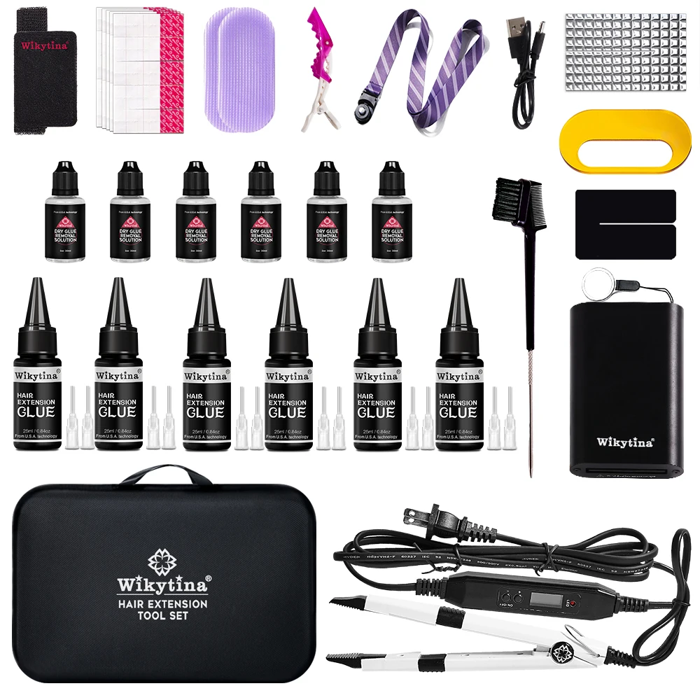 WIKYTINA Professional UV Light Hair Extension Kit Tool Set with UV Glue Remover Machine and High-Quality Salon Styling Tools