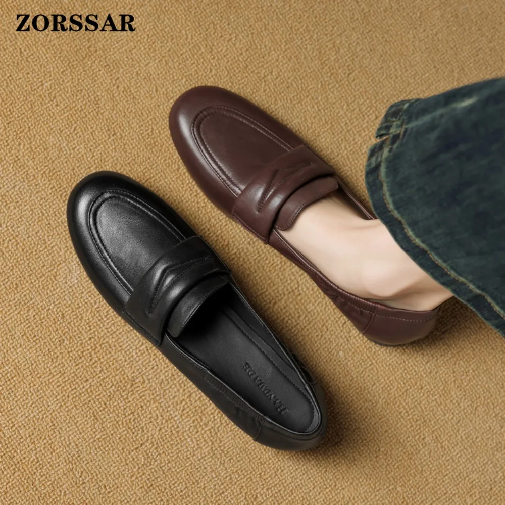 

Spring Autumn Ladies New Cow Leather Shoes Vintage Versatile Loafers British Style Fashion Anti Slip Shoes Casual Women's Flats