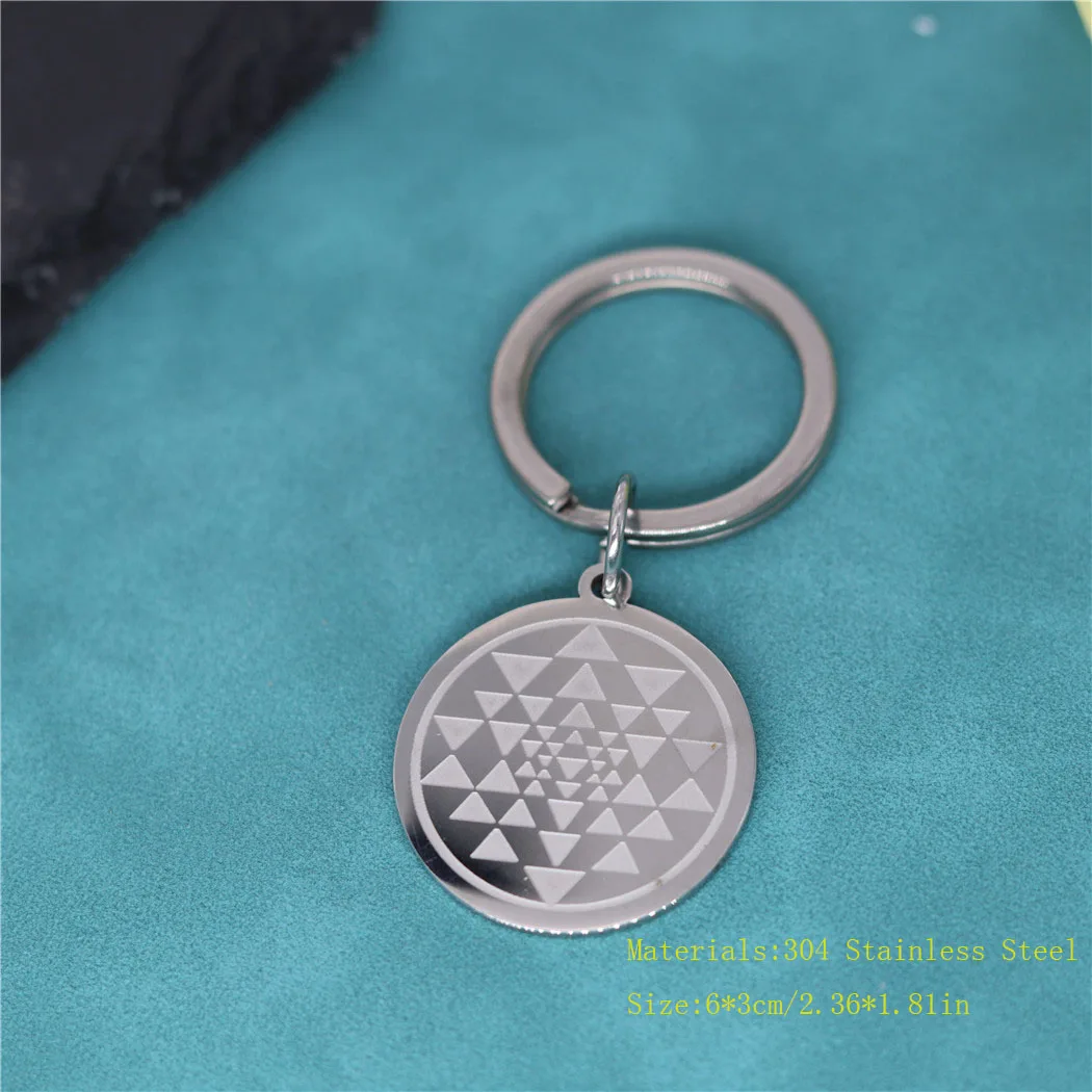 Stainless Steel Sri Yantra Symbol Pendant Stainless Steel Keychain For Men Women Buddhism Amulet Jewelry Gift