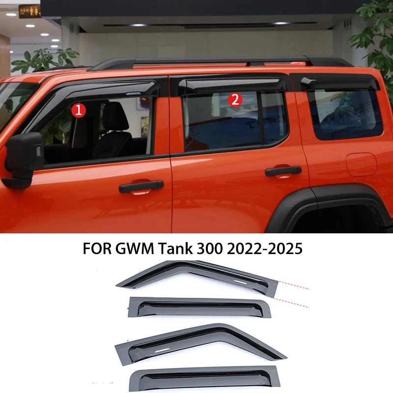 

Автомобильные аксессуары, подходят для GWM Tank 300 2022-2025, ABS, черный, водонепроницаемый, для дверей, окон, козырек, вентиляционные шторы, защита от солнца и дождя, 4 шт.