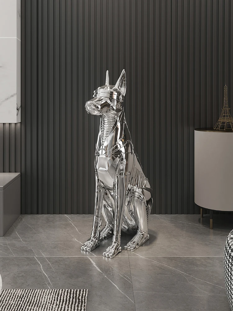 75CM Home Decor Electroplated Dog Large Floor Decoration Statue Sculpture Luxury Living Room Sofa TV Cabinet Ornament Statuettes