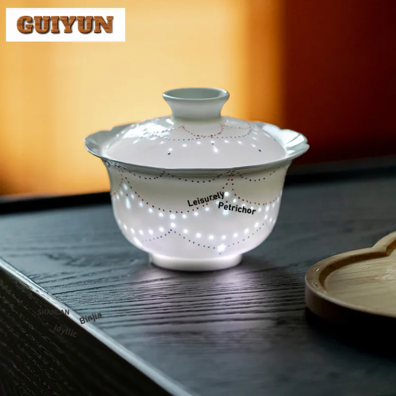 

130 мл Изысканная выдолбленная винтажная чайная вареница Gaiwan, чайная чаша с крышкой, комплект крышек для заваривания чая, чаша, чайные услуги, украшения, ремесло