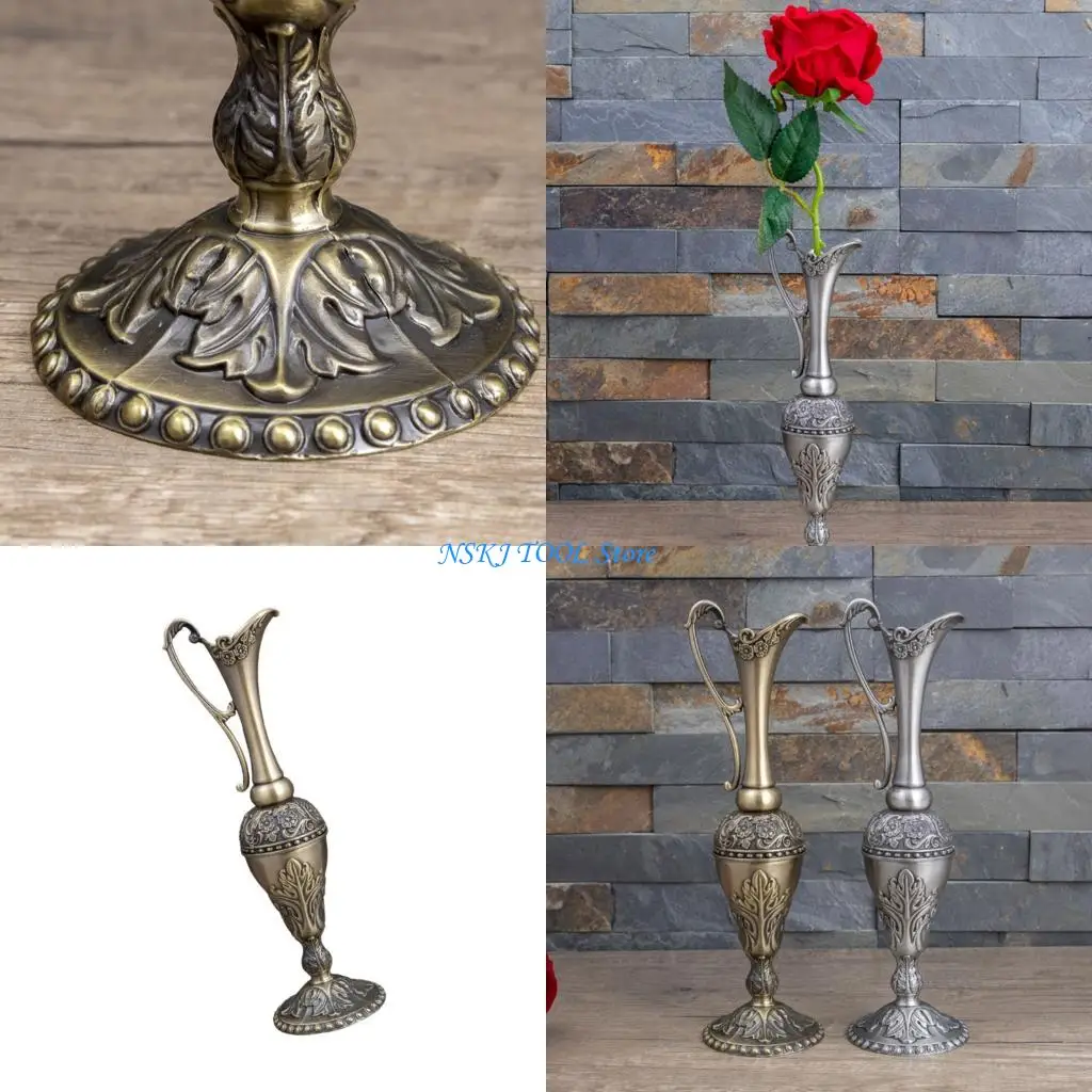 

L8RC Contemporary Metal Vases With Embossed Pattern Vintage Antique Flower Container For Living Room Bedroom Or Workspaces