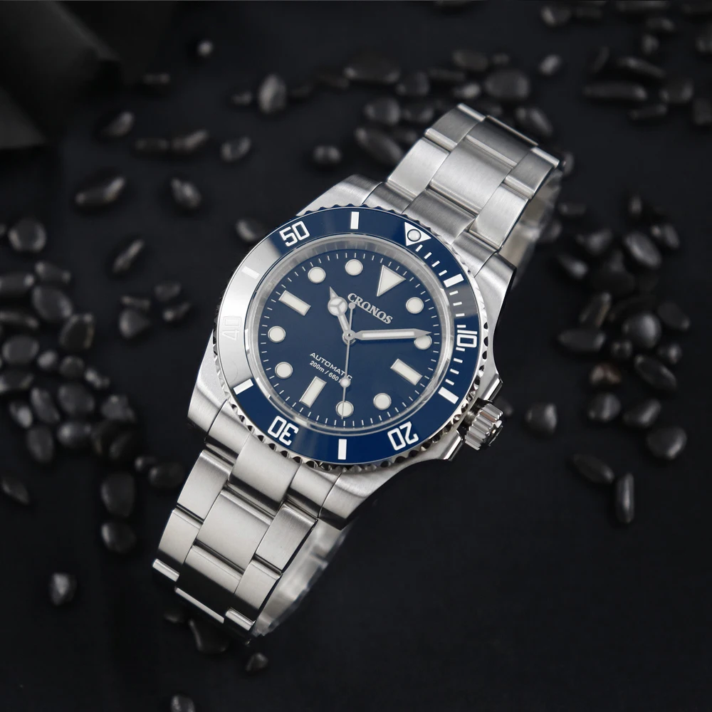 CRONOS Mens Automatic Watches Luxury Mechanical Wristwatch BGW9 Luminous Diver 200m Waterproof Sapphire NH35 Glidelock Clasp