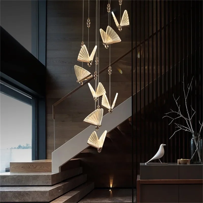 COLIN Nordic Butterfly żyrandole oprawy nowoczesne lampy wiszące Home LED do schodów przedpokój