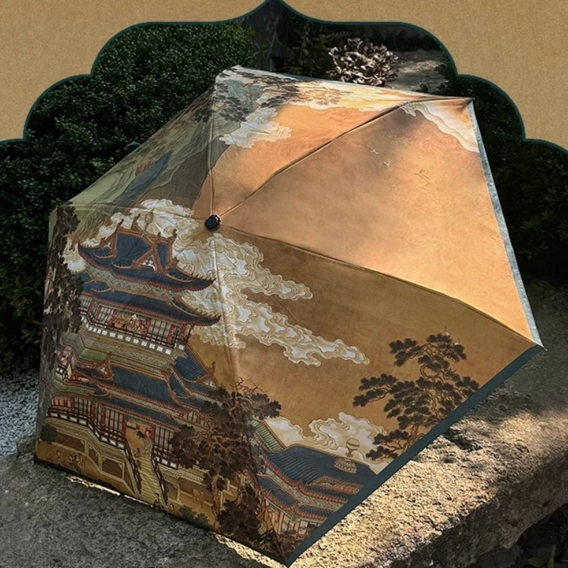 Chinese Style Folding Umbrella For Dual Use Sun Rain Lightweight Portable UV Protection High Appearance Level Outdoor Daily