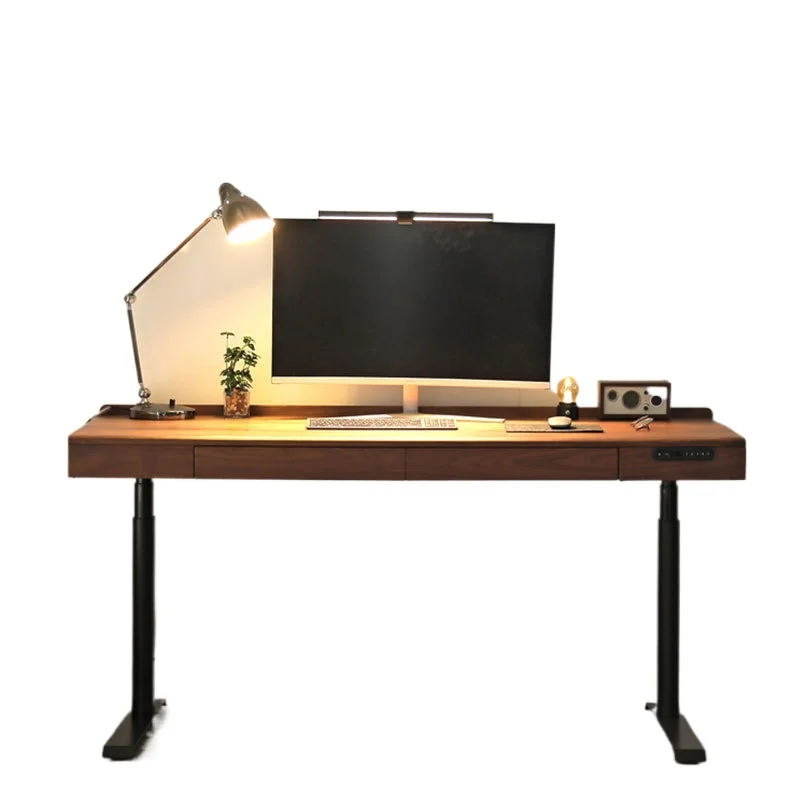 

Nordic solid wood electric lifting table, automatic intelligent standing computer office black walnut desk
