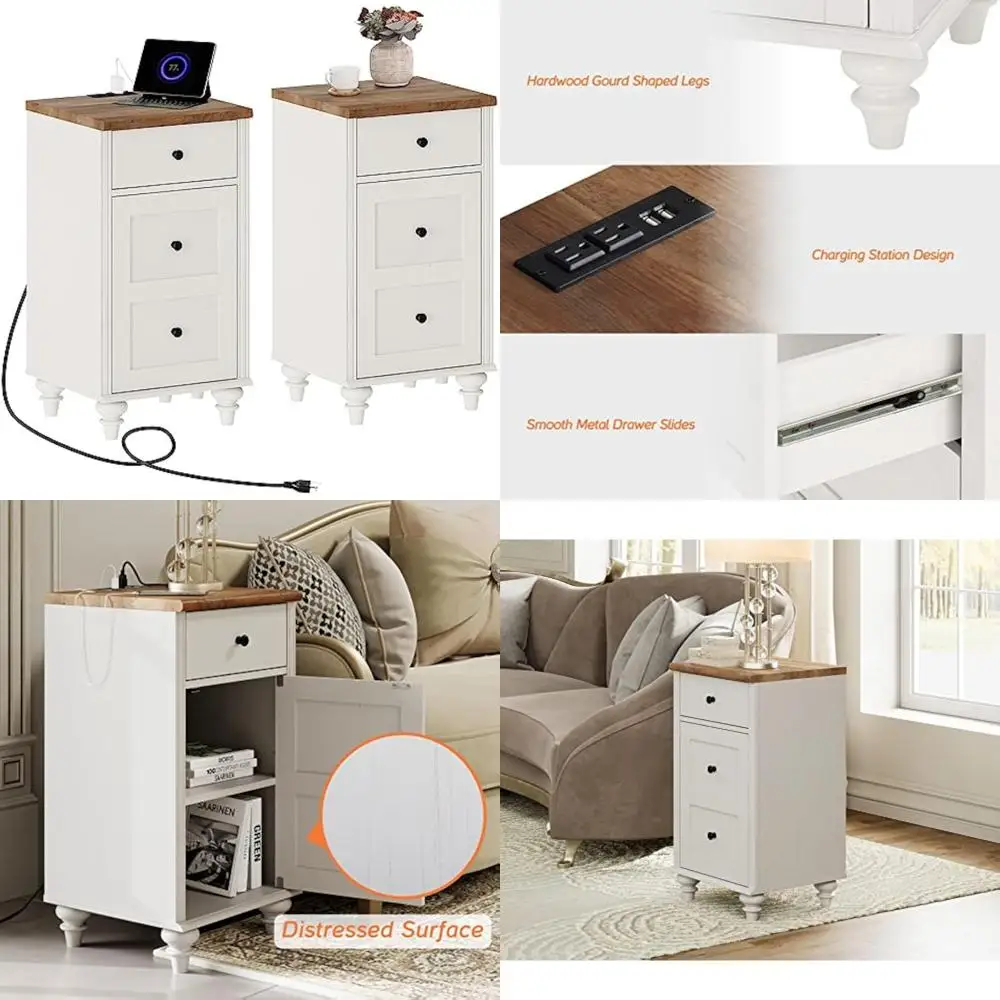 زوج من الطاولات الخشبية مع محطة شحن ودرج وخزانة تخزين لغرفة المعيشة الحديثة