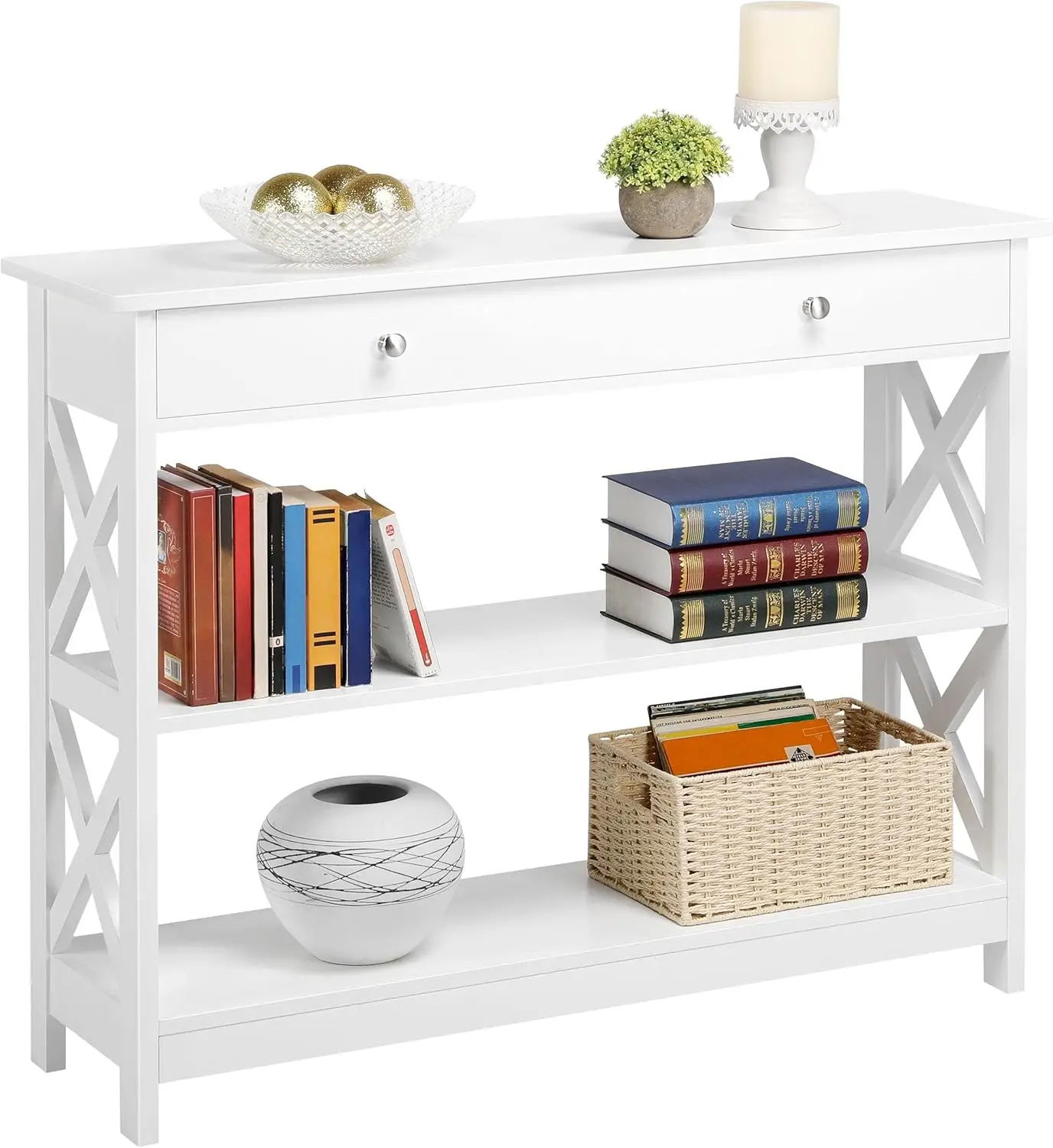 

Console Table with Drawer and 3-Tier Shelves, Narrow Wood Sofa Table for Entryway, Hallway, or Living Room