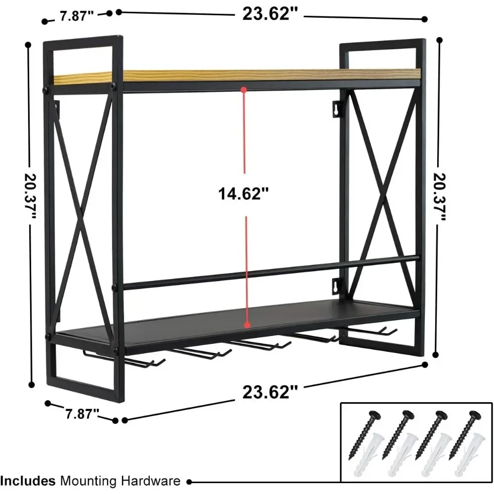 Hochwertiges Weinregal aus Holz, Wandmontage, Weinregale mit Weinhaltern aus Glas mit Stiel