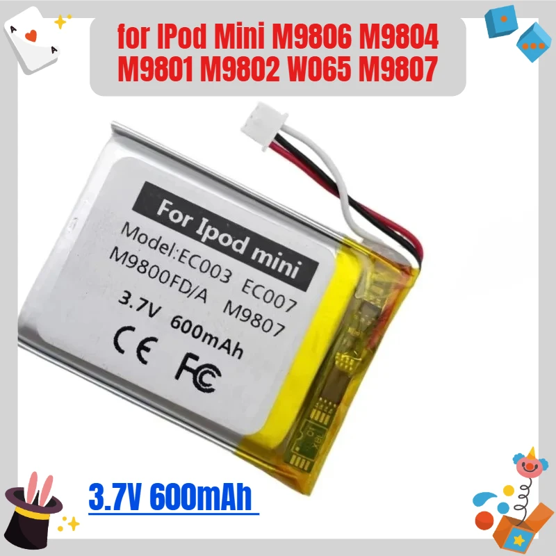 

New 3.7V 600mAh EC003 EC007 Battery for IPod Mini M9806 M9804 M9801 M9802 W065 M9807 A1051 M9805 4GB MP3/4 1st 2nd Gen