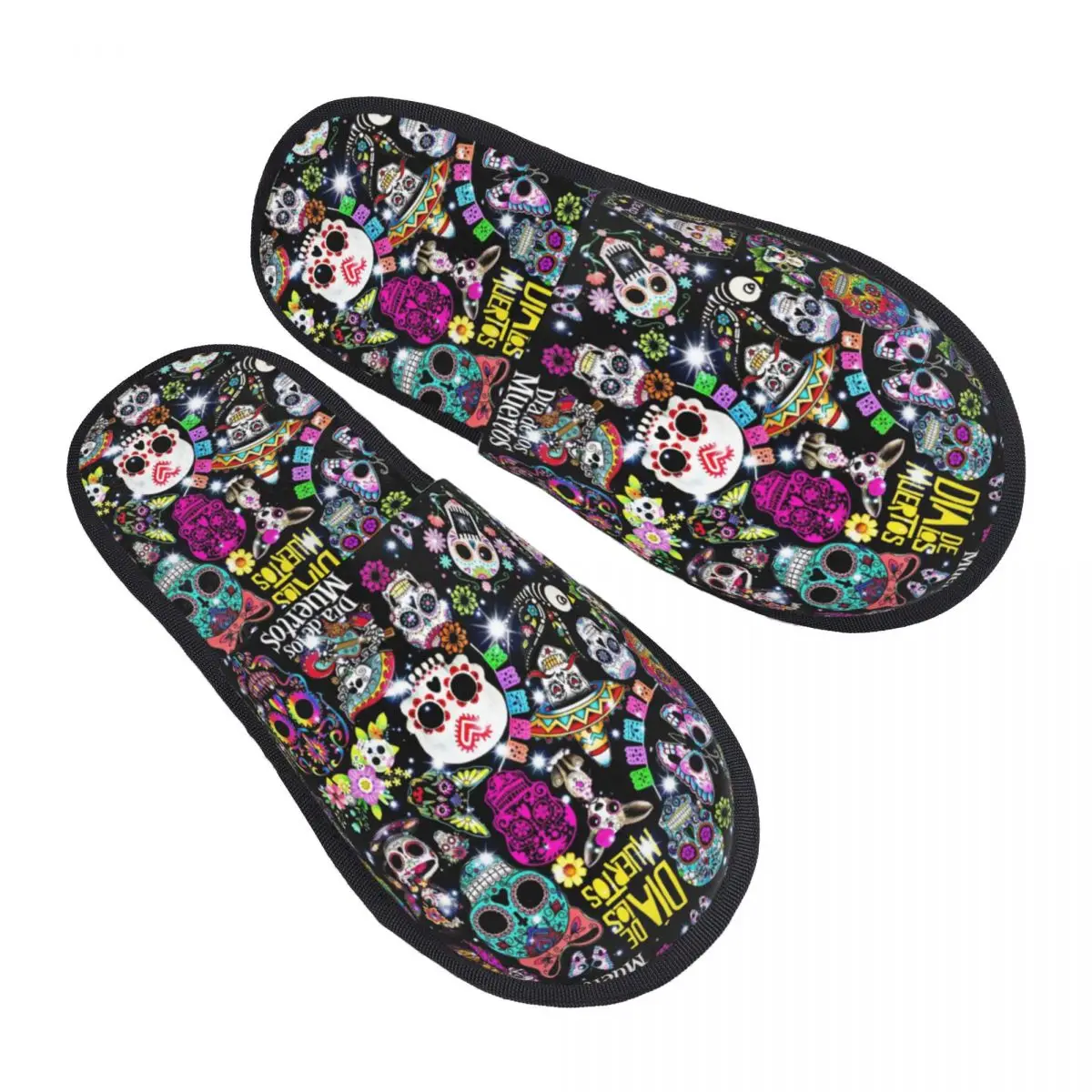 

Horror Mexican Day Of The Dead Sugar Skull House Slippers Cozy Warm Halloween Memory Foam Fluffy Slipper Indoor Outdoor Shoes