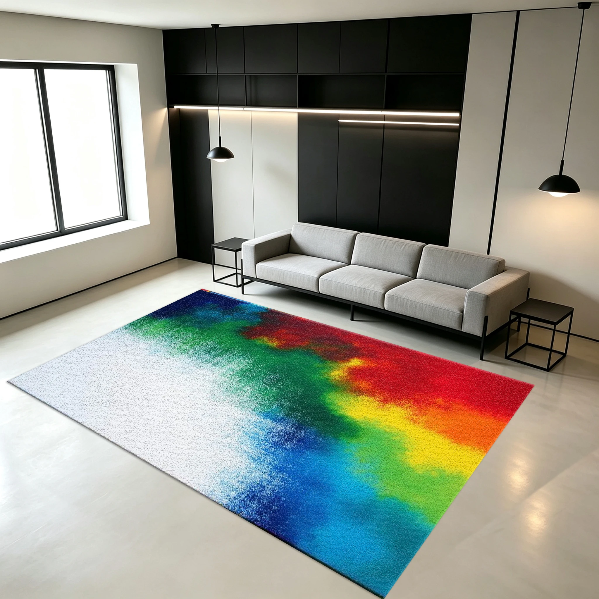 Colorful Rainbow Spray-Painted Carpet Floor with Colorful Abstract Graffiti Non-Slip Carpet