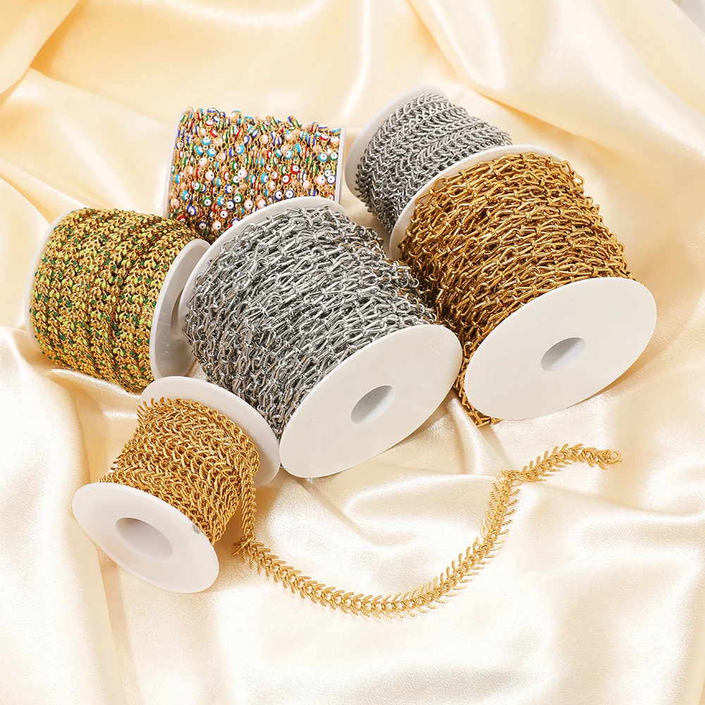 1 Meter Stainless Steel Leaf Shape Enamel Chains Gold Plated Chains for DIY Boho Jewelry Making Bracelet Necklace Material Bulk