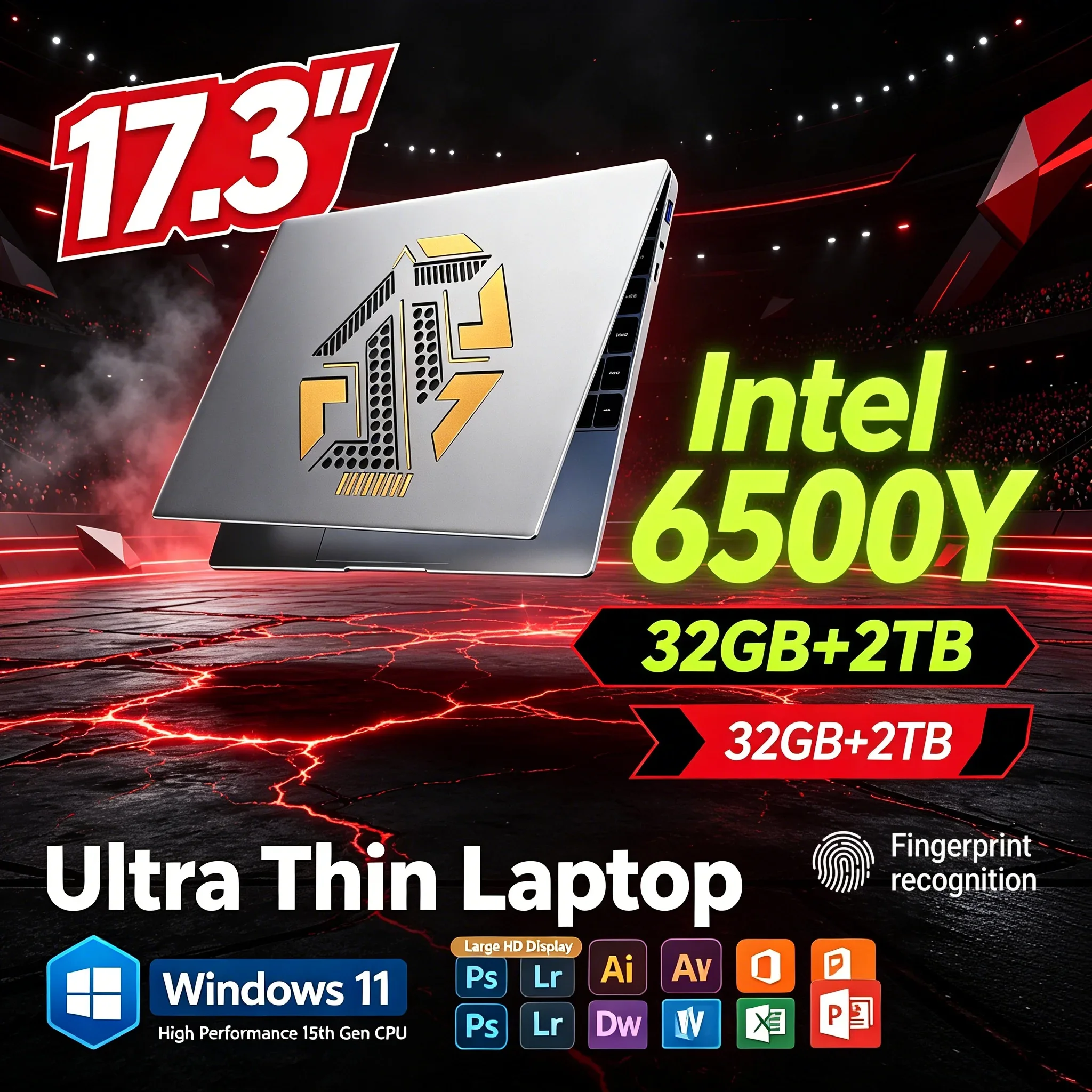 Light Portable Daily Laptop 17.3'' HD Screen Intel 6500Y 32GB RAM 1TB/2TB SSD Win11 WiFi 6 BT5.2 Home Office Notebook Computer