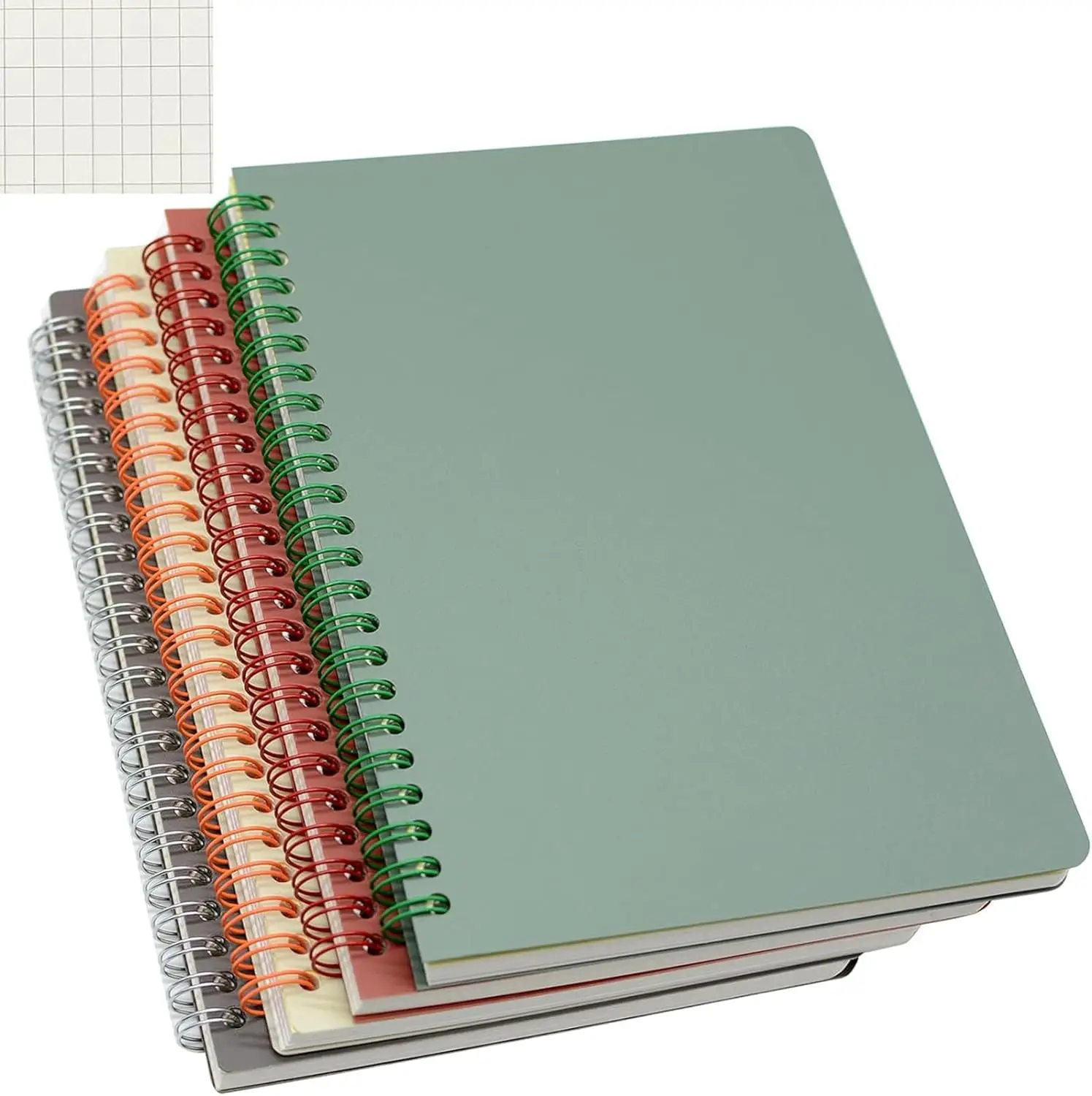 

A5 Spiral Notebook, 4 Pack, Thick Plastic Hardcover, Graph Paper, 80 Sheets, 160 Pages, for Study & Notes