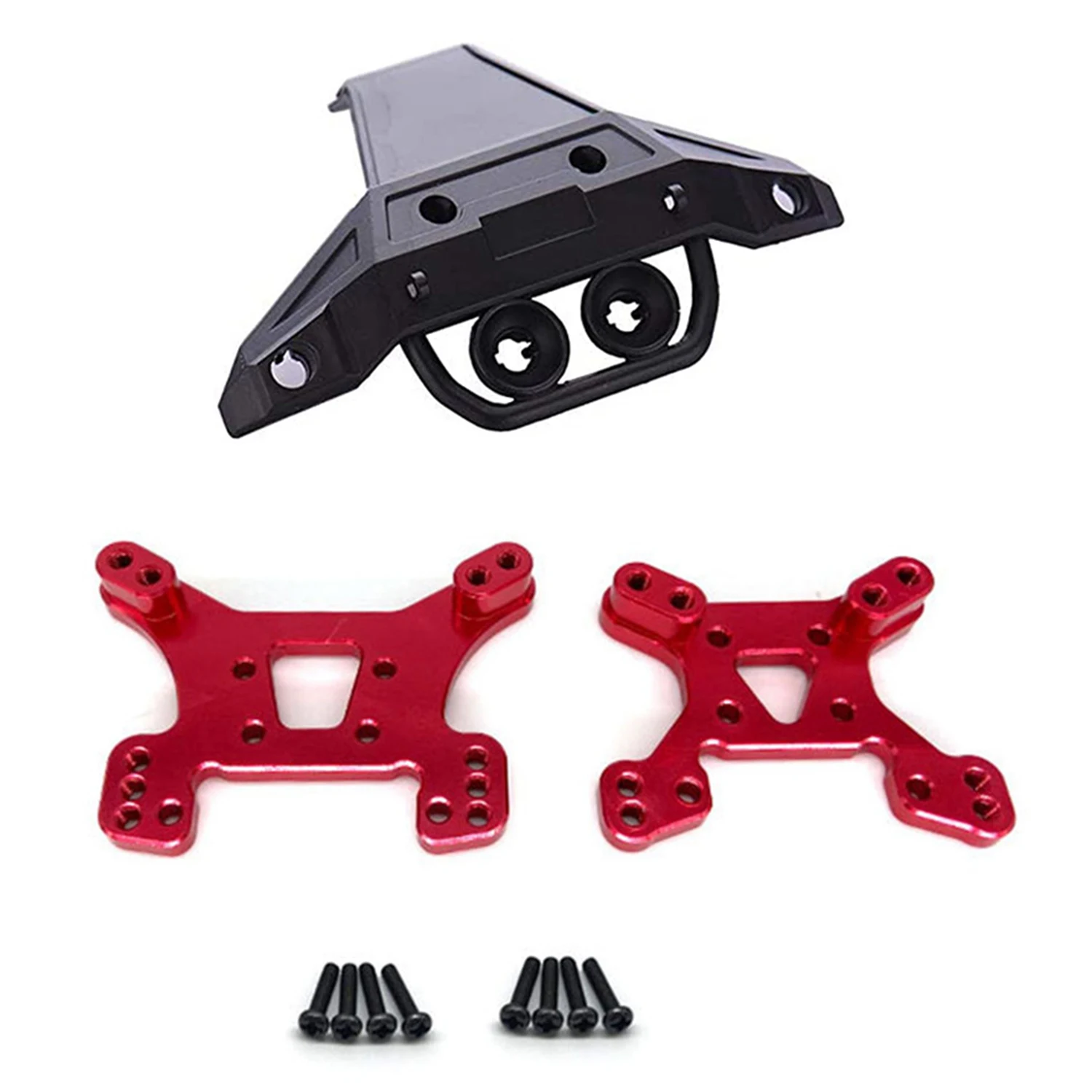 1세트 144001 부품 전면 및 후면 쇼크 타워 보드 세트, 빨간색 & 1개 15-SJ04 RC 트럭 예비 부품 앞 범퍼 블록