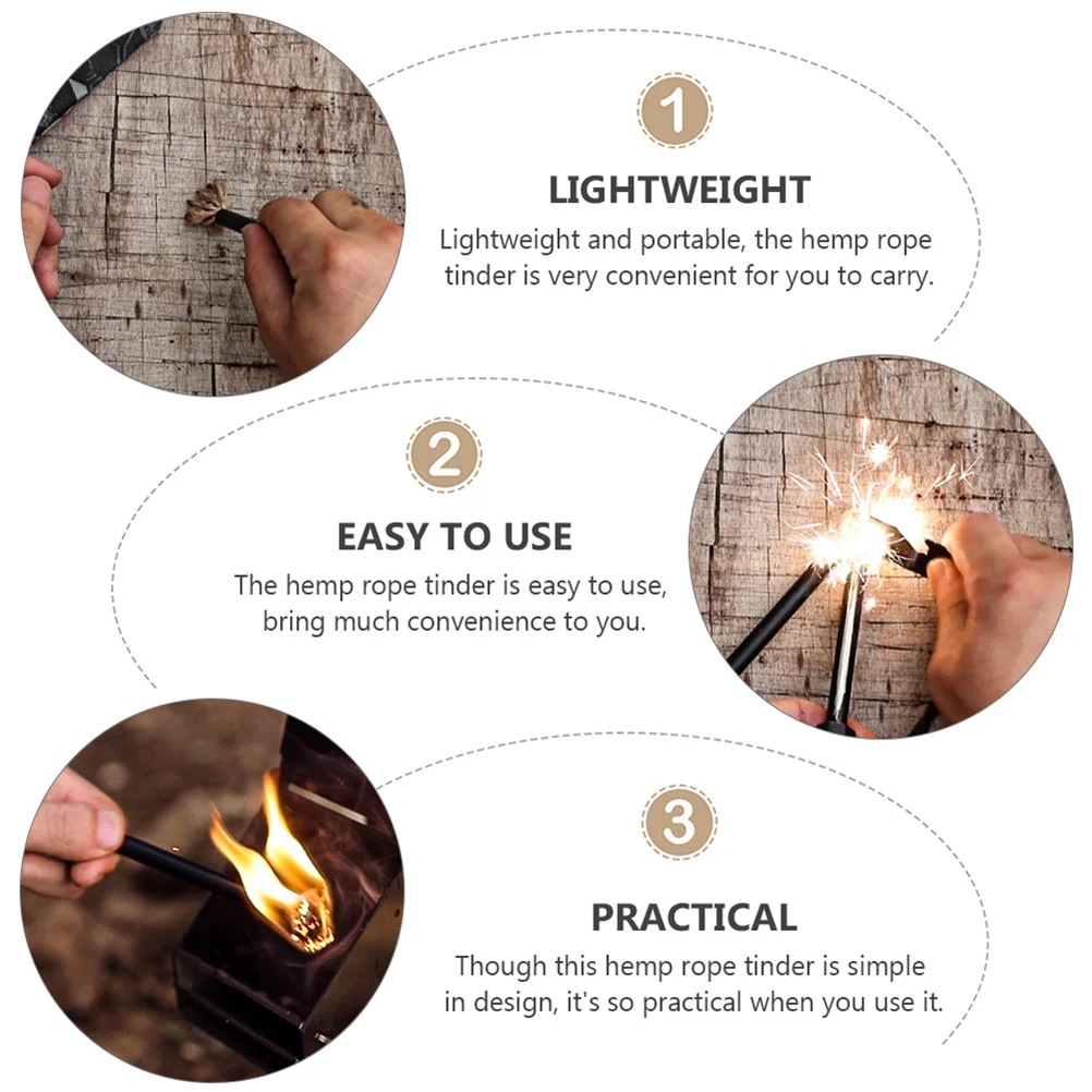 2Pcs Survival Wick Cord Fire Starter Outdoor Camping Rope Aluminum Handle Flame Resistant Windproof Fire Starter