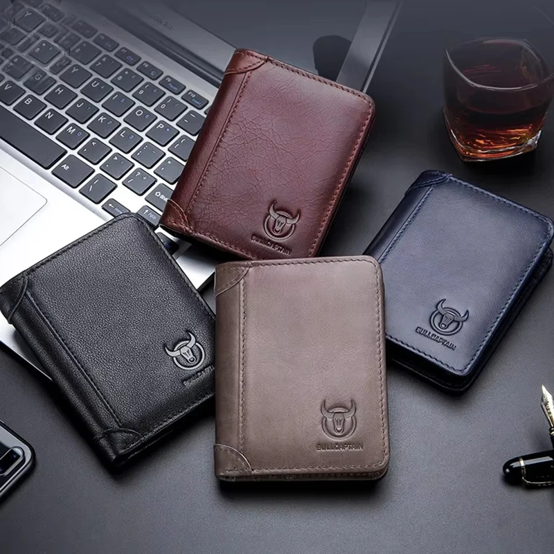 

Синий модный мужской кошелек из натуральной кожи, высококачественный держатель для карт, мужской кошелек, карманный RFID-кошелек с блокировкой