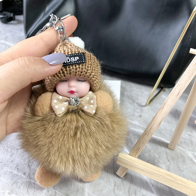 Real Fox Fur Pompom Keychain Fur Key Chain Plush Cute Fluffy Accessories Key Chain Doll Ring Fur Pom Pom Keychains Bag Charm