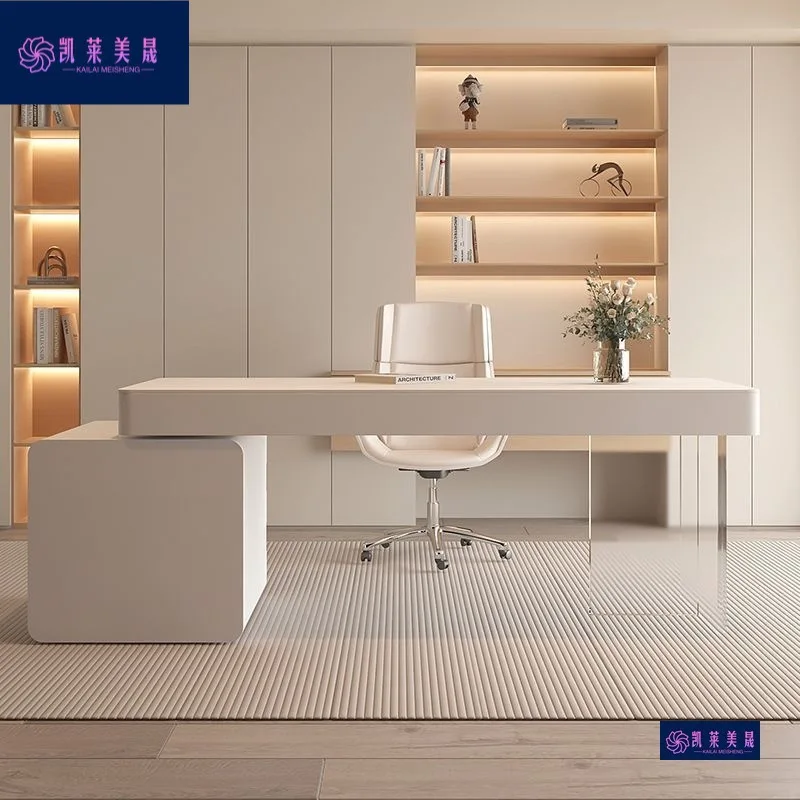 

HYS cream style desk pure white normcore writing desk consultation table with drawer