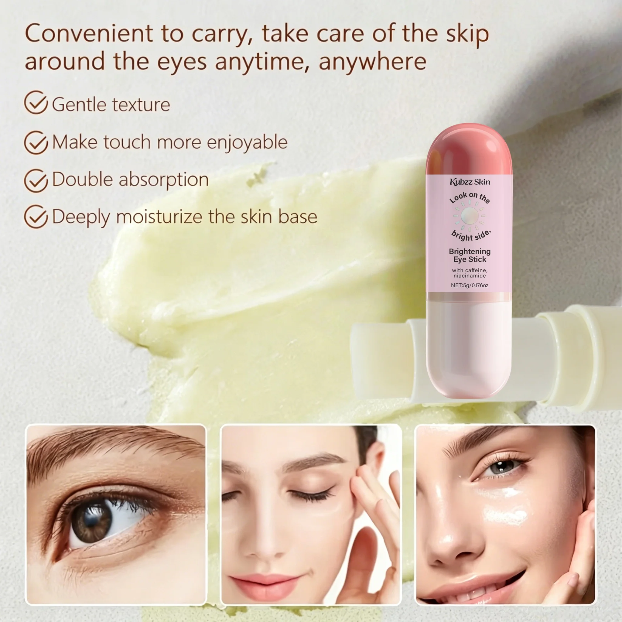 【Instant Lifting and Firming】Highly Concentrated Caffeine Firming and Nourishing Eye Cream Stick, Added with Collagen, Ceramide Np, Niacinamide, and Caffeine, the Texture Is Refreshing and Easy to Absorb, Instantly Lifts and Firms the Skin Around the Eyes - view 3