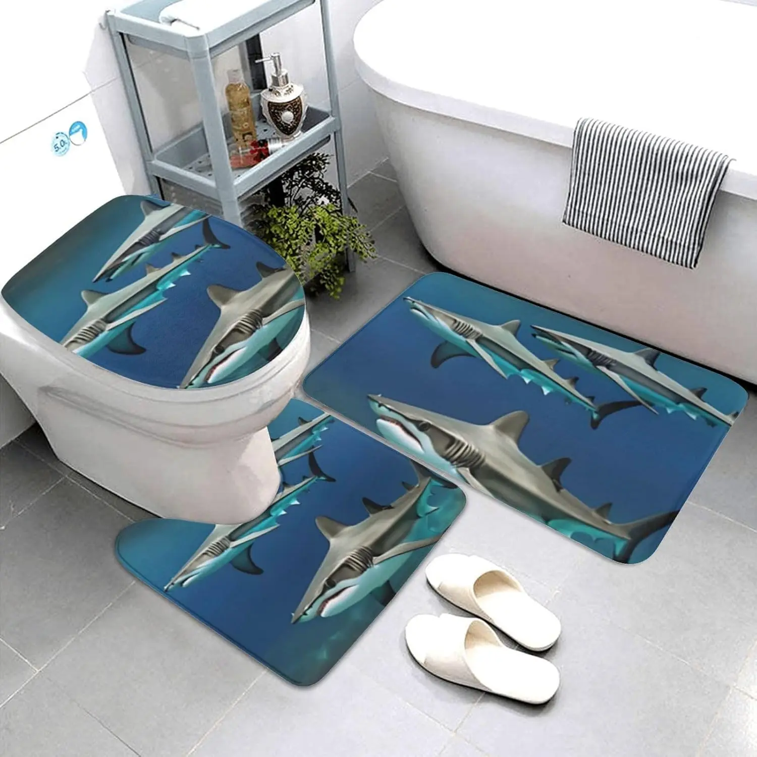 Bathroom Rug Set - 3 Piece Non Slip Shower Mats with U-Shaped Contour Toilet Mat, Absorbent Microfiber Bath Mats Washable