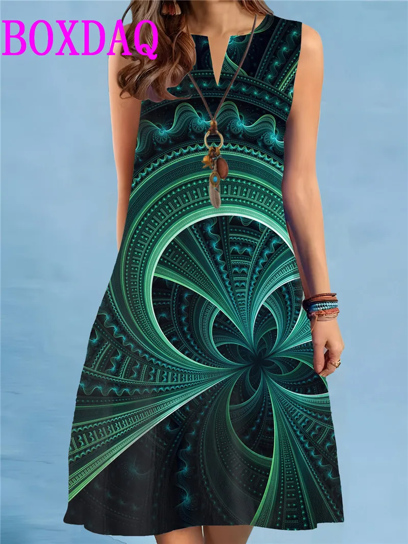 

Винтажные женские платья с 3D принтом, элегантное свободное мини-платье без рукавов с v-образным вырезом, летнее уличное сексуальное повседневное платье трапециевидной формы, женский сарафан