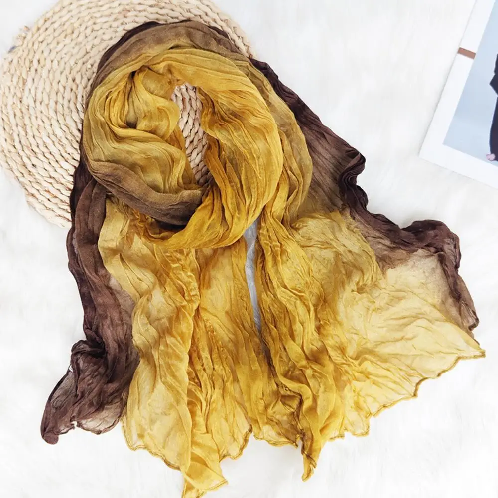 Bufanda arrugada degradada para mujer, bufandas con estilo de fotografía de viaje, nuevas bufandas de gasa de algodón de retazos, chal suave, chales envolventes para mujer