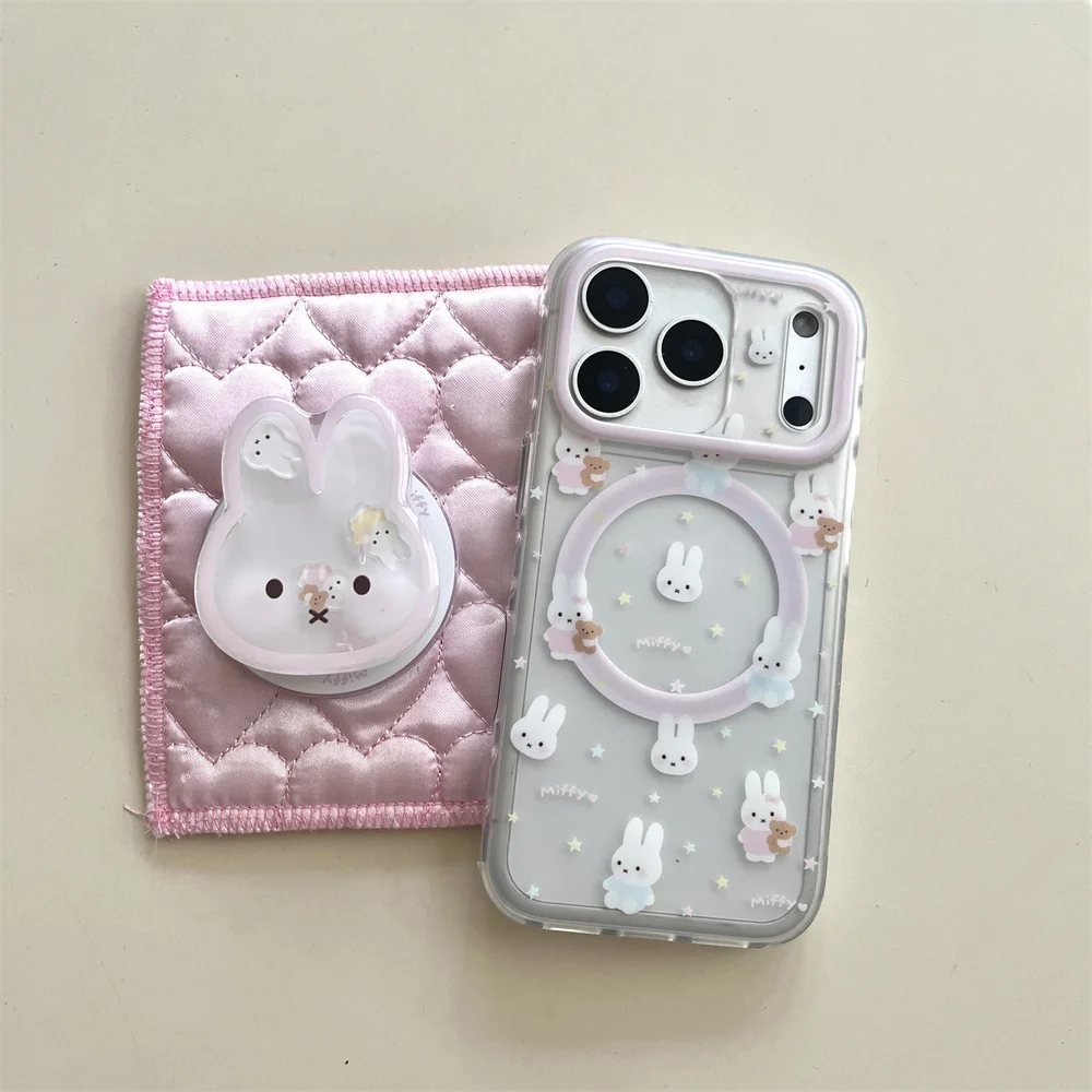 Coque de téléphone avec support magnétique coréen INS Simple Star Rabbit, étui de protection pour iPhone 17 Pro 13 14 15 Pro Max 16