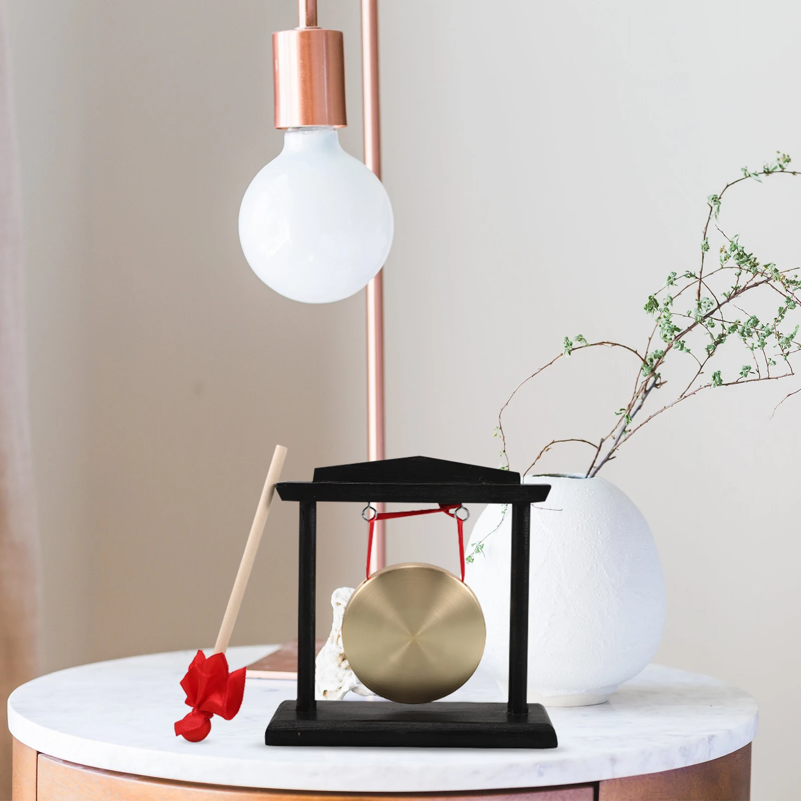

Gong Wooden Stand Desk Brass Feng Shui Chinese Instrument Asian Support Cloth for Classroom Desktop Hanging
